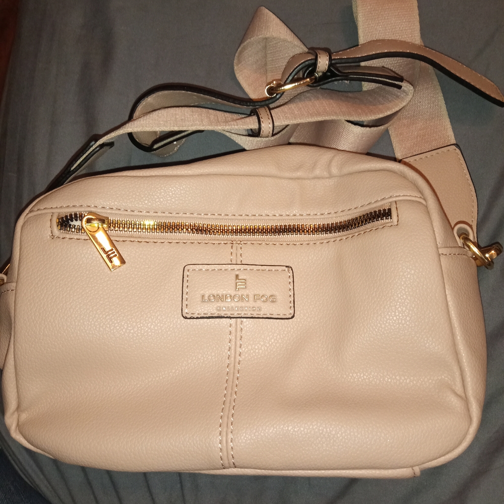 London Fog Beige Crossbody Bag with Gold Accents